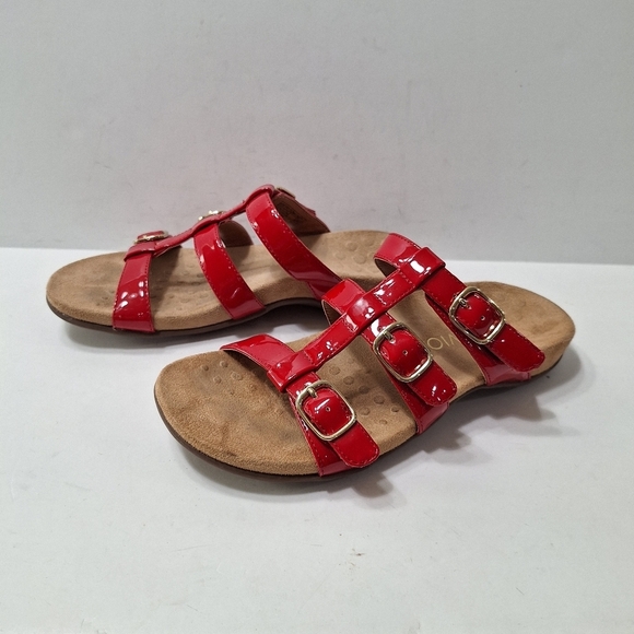 Vionic Red Orthaheel Patent Leather Adjustable Straps Slide Sandals Size 7 - Picture 7 of 12